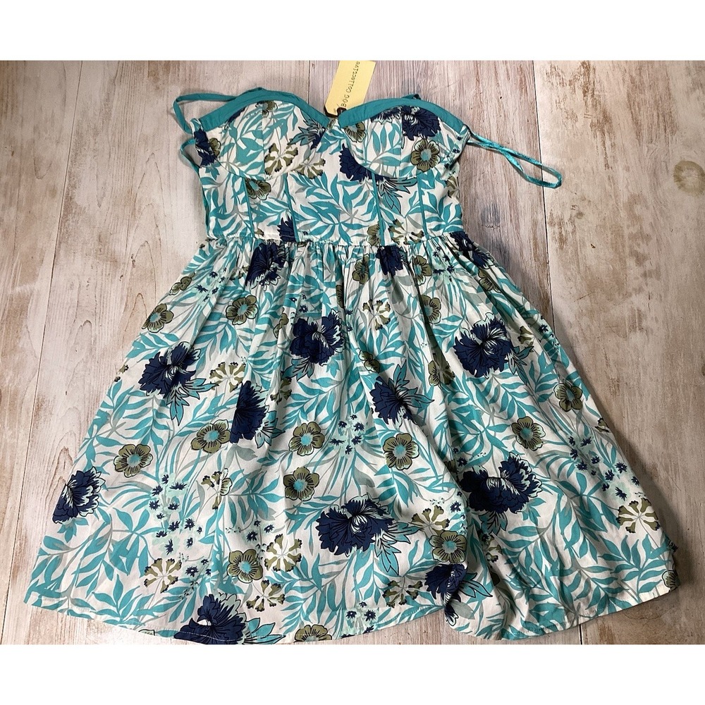 New With‎ Tags Blue Floral Bustier Mini Dress Women's Medium Resort Beach